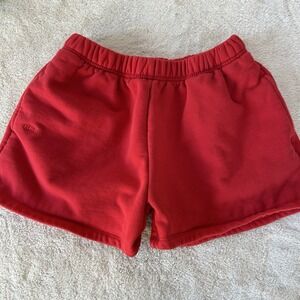 SET ACTIVE Shorts Womens Small Red Fleece Sweat Elastic Waist Soft Lounge USA